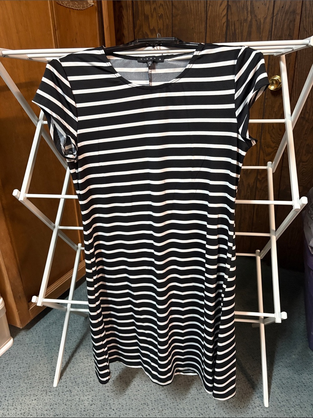 Tiana B. Black and White Striped Midi Dress